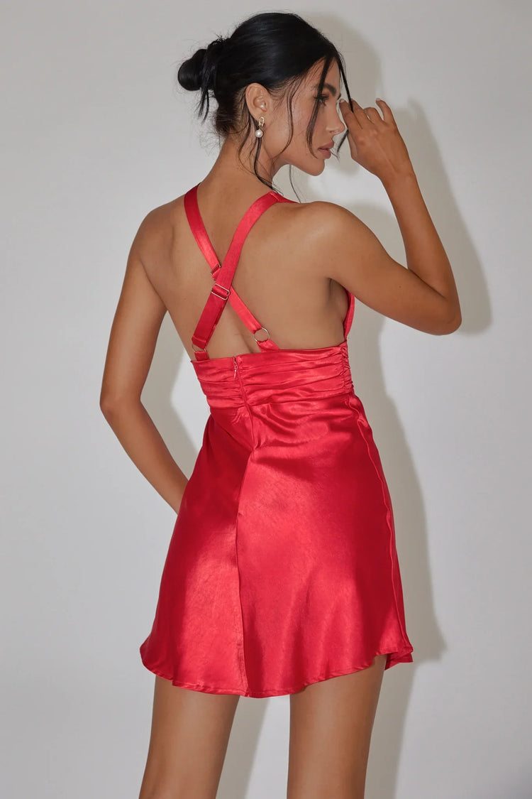 Fire Red Mini Dress with Criss-Cross Back V-Neck