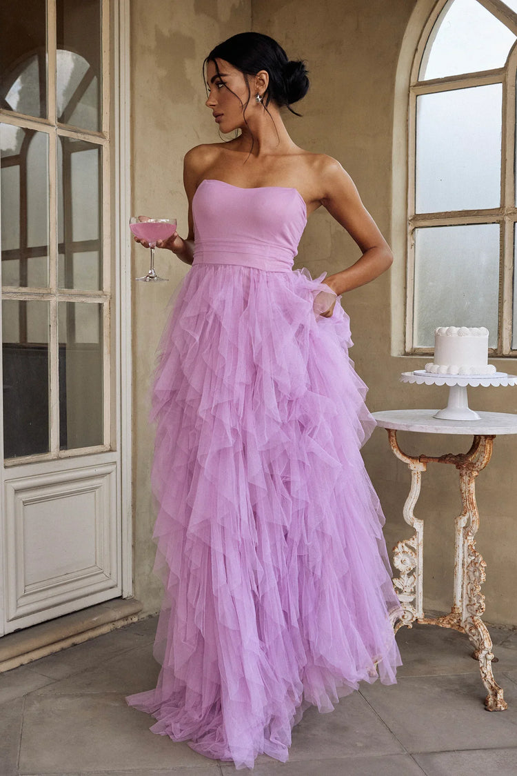 Orchid Maxi Dress with Strapless Tulle Cascade