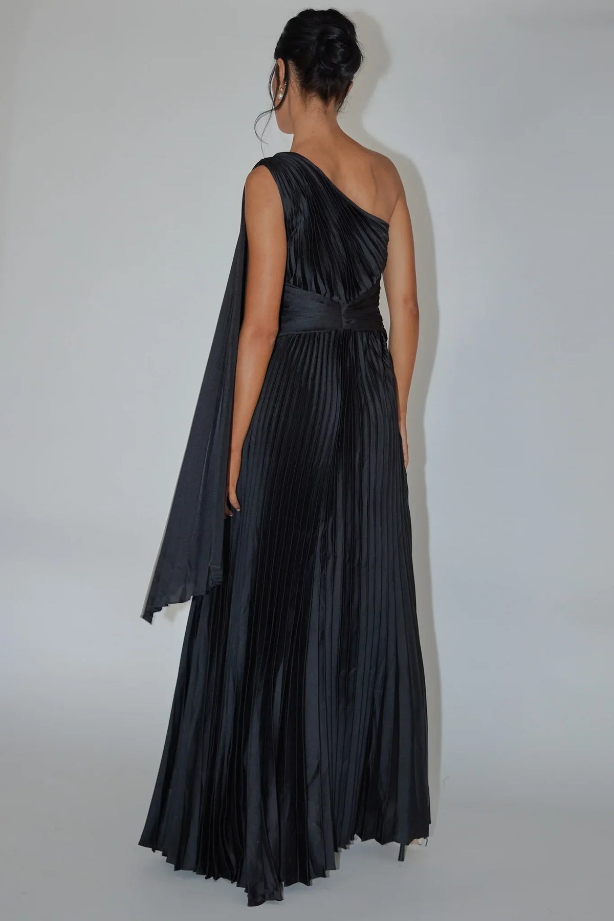 Black Maxi Dress with Halter Accordion Pleat