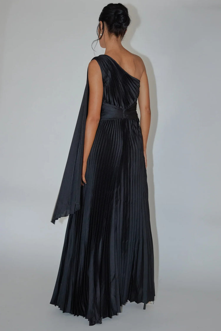 Black Maxi Dress with Halter Accordion Pleat