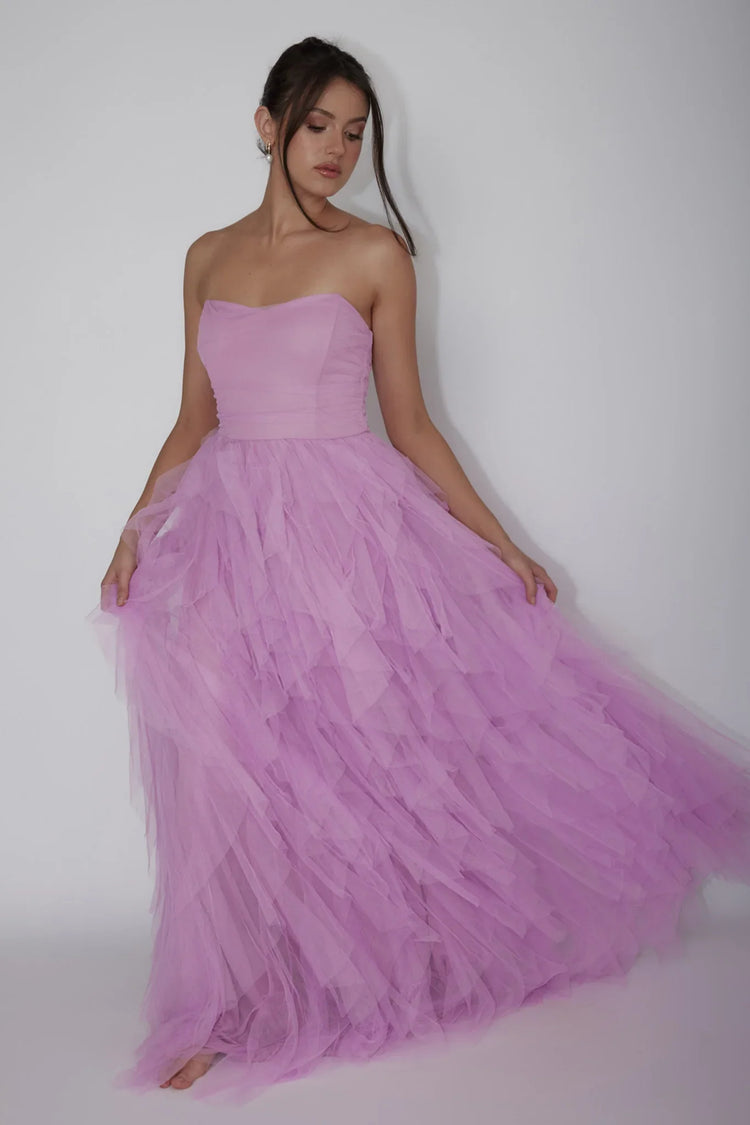 Orchid Maxi Dress with Strapless Tulle Cascade