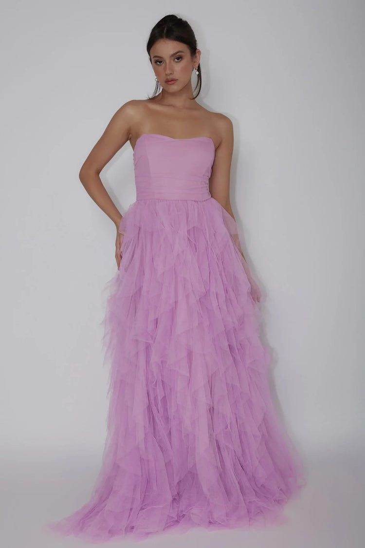 Orchid Maxi Dress with Strapless Tulle Cascade