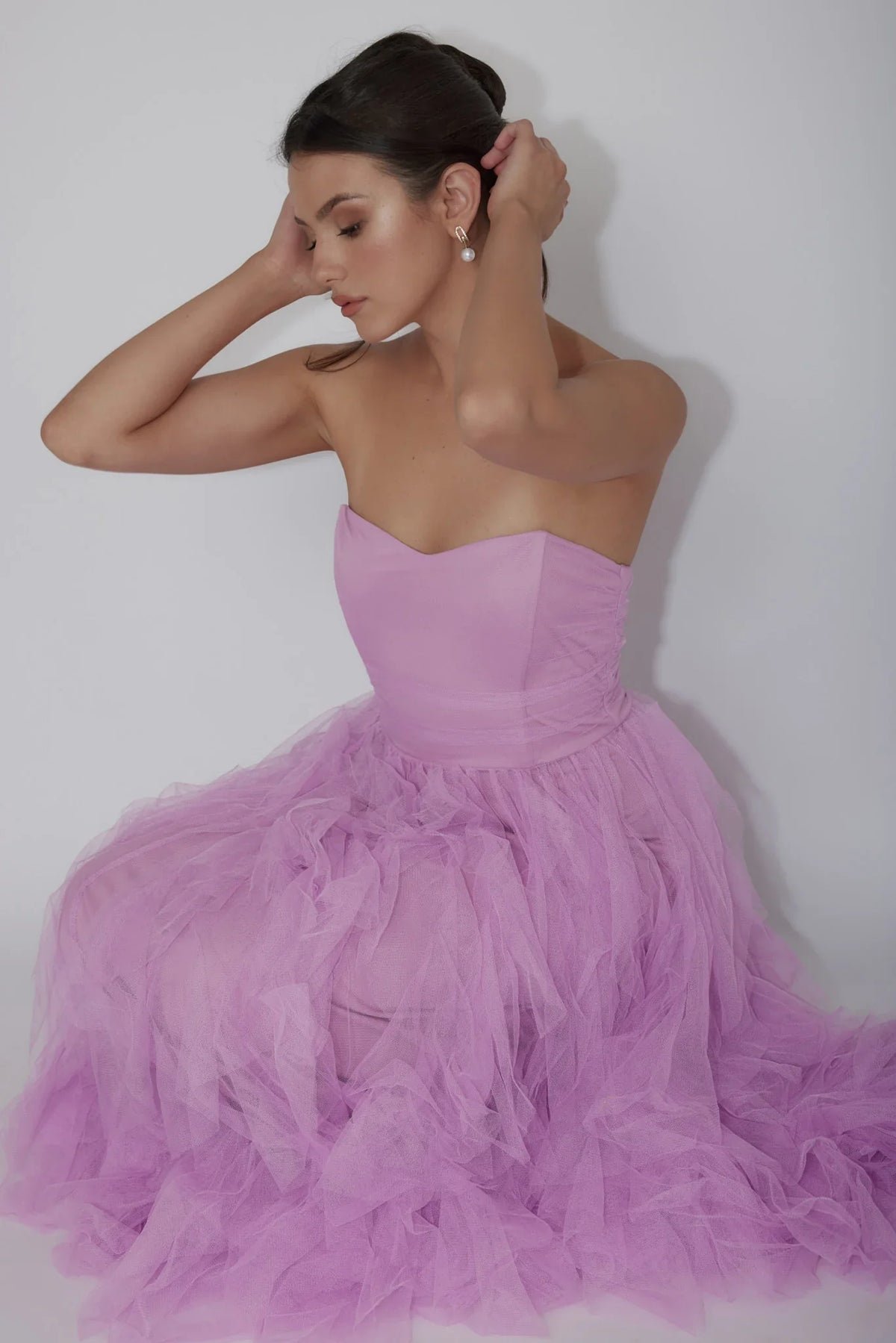 Orchid Maxi Dress with Strapless Tulle Cascade