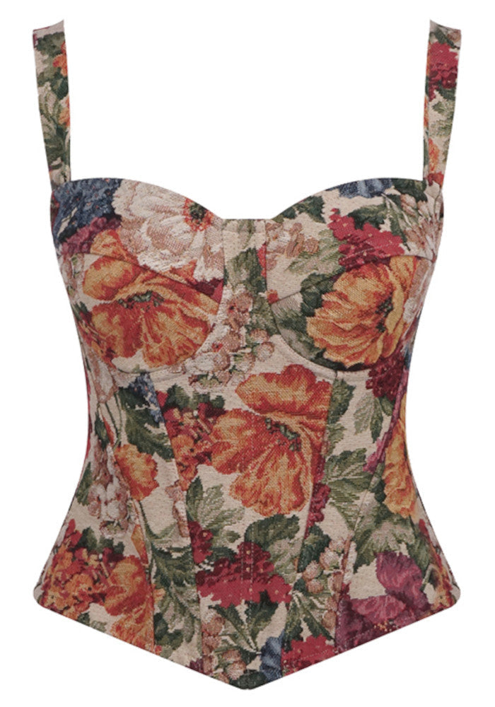 Multicolor Floral Structured Bustier Top