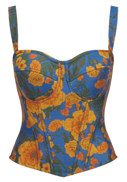 Blue Orange Floral Structured Bustier Top
