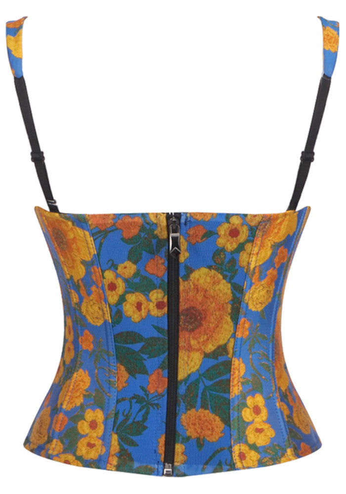 Blue Orange Floral Structured Bustier Top